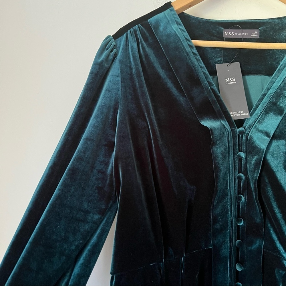 Winter Holiday Velvet Evergreen Peplum Blouse Festive Romantic Trend Nwt — image 6 of 8